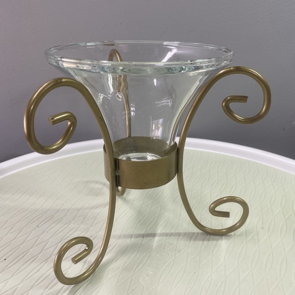 Vintage Partylite Metal Gold Candle Holder 6" Tall 6"wide - Picture 1 of 8